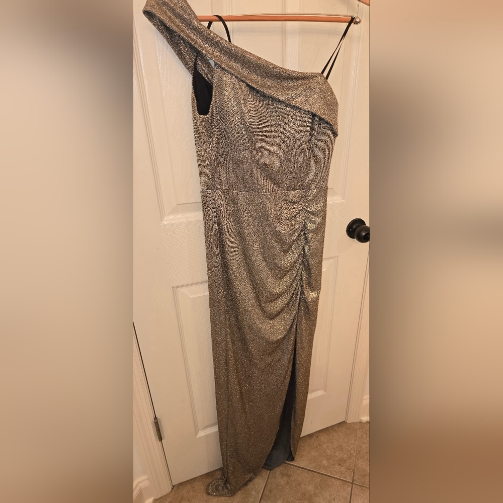 Women's Vintage CITY triangle Long formal one shoulder gold Sparkling Dress